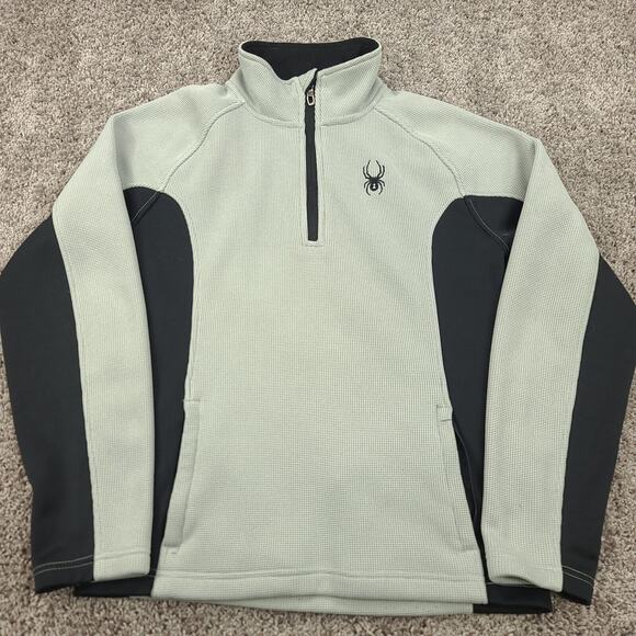 Spyder Sweater Men’s Small Gray Black Half-Zip Pullover Mock Neck Ski - Picture 1 of 7